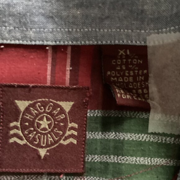 Haggar Casuals Men's Button Down Red Green Plaid Short Shirt Size XL Casual Work - Picture 7 of 7